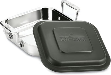 All-Clad Specialty Stainless Steel and Plastic Lid Square Covered Baking Pan 8x8 Inch Oven Broiler Safe 600F Pots and Pans Silver